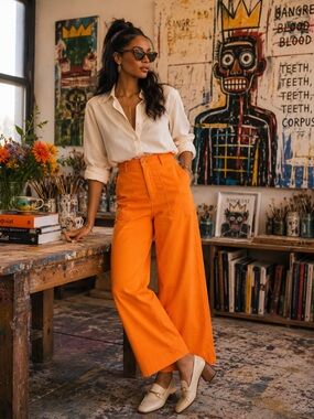Bagatelle NY Orange Cropped Wide Leg Utility Pants NWT Size 4 Gallery Girl Artsy